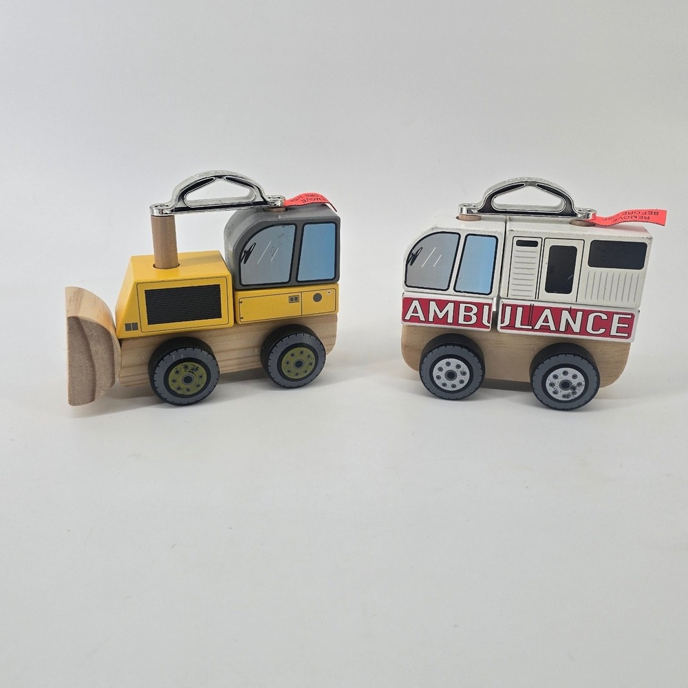 J'adore Paris Wooden Toy Set Bulldozer & Ambulance Multicolor Metal Handle